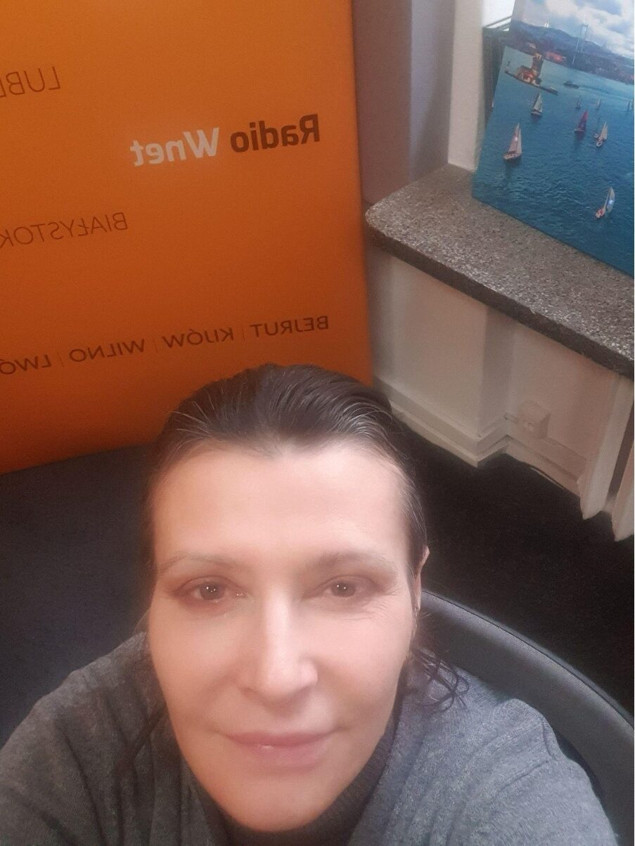 Portrait of Katarzyna Fagasińska, co-founder of Magia Warszawy, on the wall of Radio Wnet as part of her collaboration with the station.